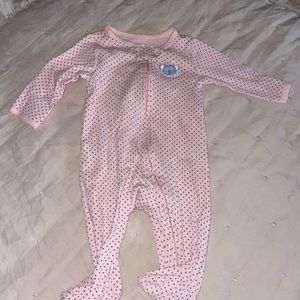 Pink polka dot onesie with footies & double zipper